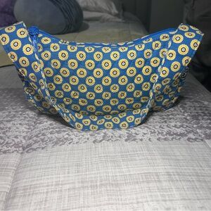 Vera Bradley Bag Quilted Gold Design Blue Background Retired Small Hand Bag